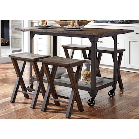 Industrial Kitchen Island and Counter Height Stool Set